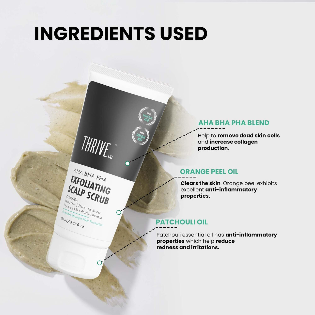 ThriveCo AHA BHA PHA Exfoliating Scalp Scrub | Clears Dandruff, Dead Skin, Oil & Product Buildup And Promotes Hair Growth | Acts On Dry, Flaky & Itchy Scalp | For Men & Women | 100ml