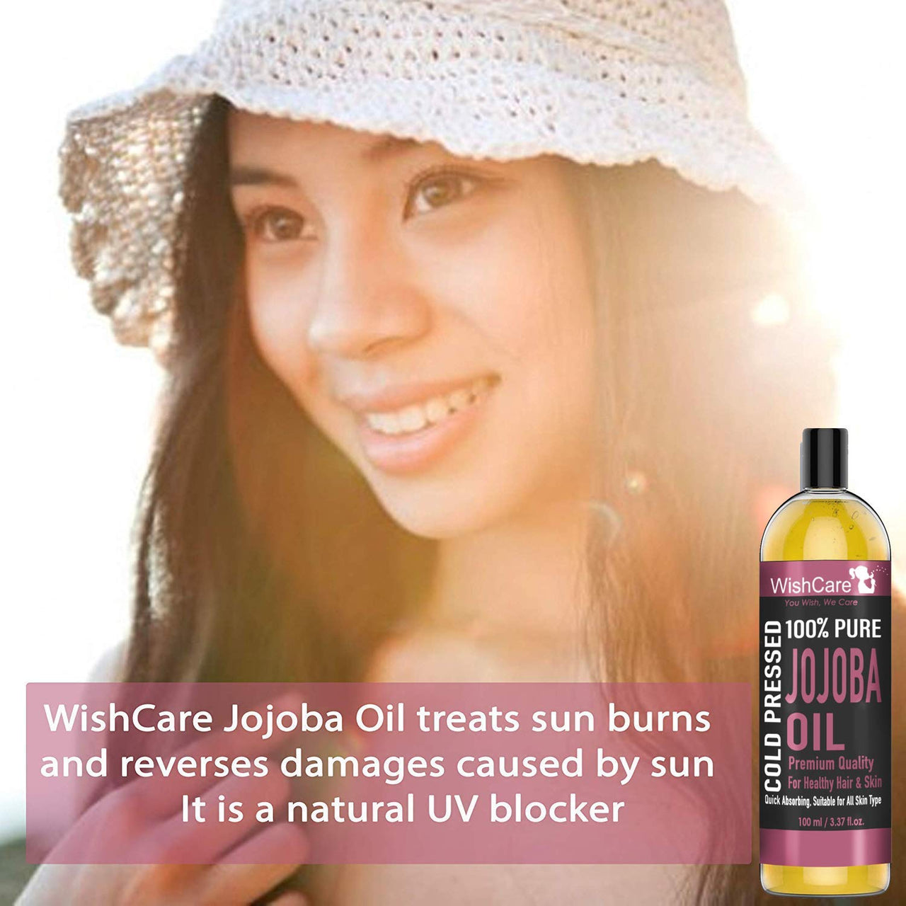 WishCare Pure Cold Pressed Natural Unrefined Jojoba Oil - Moisturizer For Skin, Hair and Nails, 100 ml (Pack of 2)