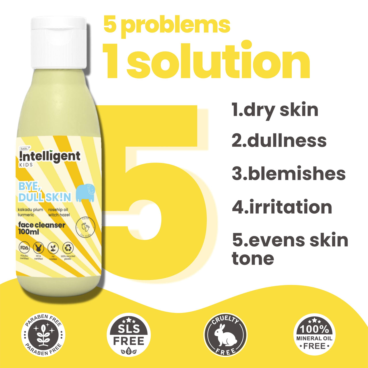 Tuco® Kids Face Wash | Perfect for Dull Skin | Infused with Turmeric, Kakadu Plum, Rosehip Oil, Safflower Oil, Witch Hazel | Ages 2-5, 4-10, 10-15, 5-10 Years | Paraben & Sulphate Free |100 ml-Pack of 1