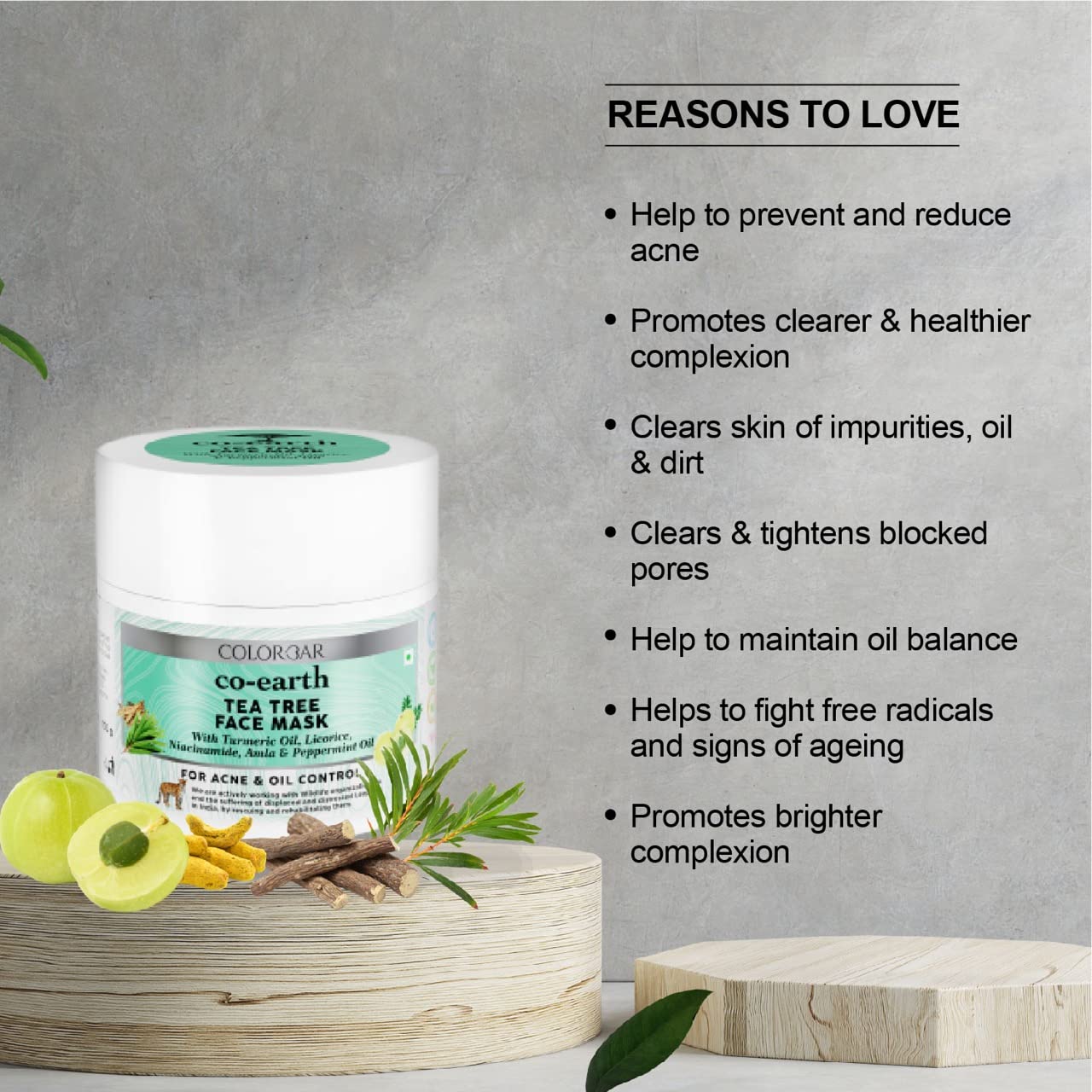 Colorbar Co-earth Tea Tree Face Mask 100g I For acne prone and oily skin I Goodness of Tea Tree and Turmeric Oil I Antibacterial I Purify skin