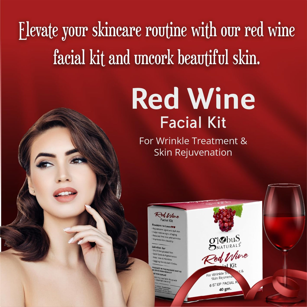 Globus Naturals Red Wine Face Wash & Facial Kit Combo, Anti Ageing Formula, For All Skin Types