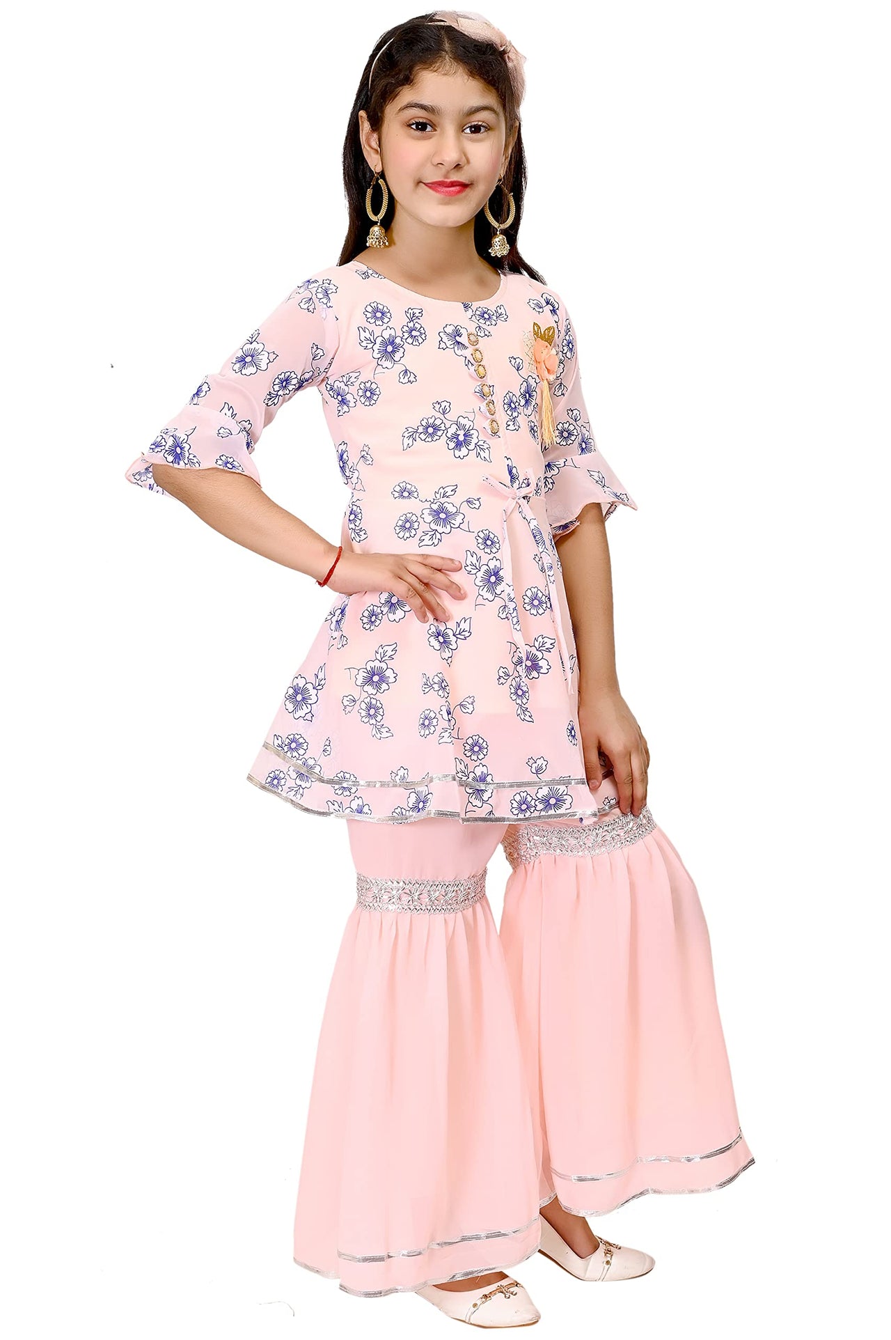 FNOCKS Girls Georgette Anarkali Kurta and Sharara Pants 7 Years-8 Years