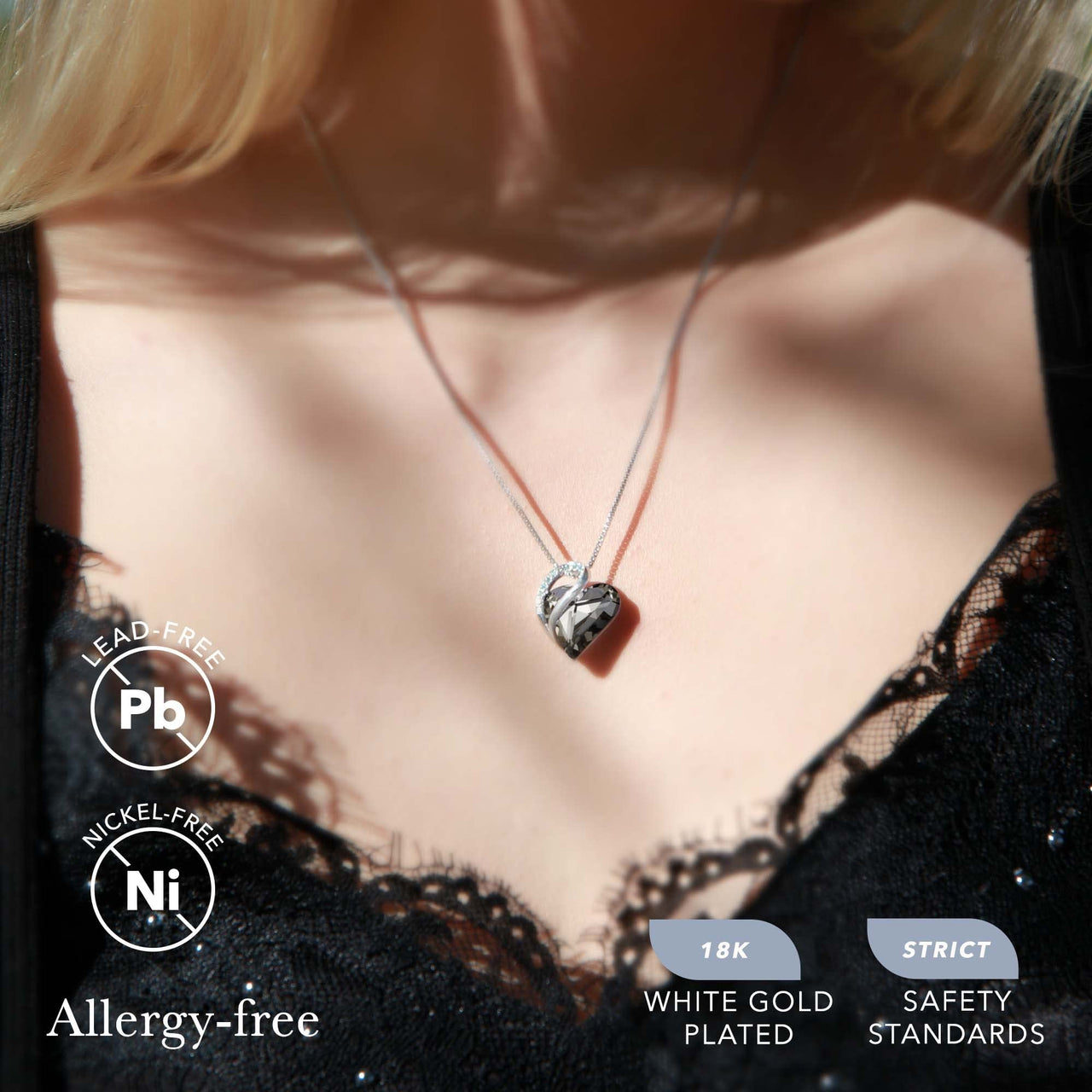 Leafael Women’s Silver Plated Infinity Love Heart Pendant Necklace with Birthstone Crystals, Jewelry Gifts for Her, 18 + 2 inch Chain, Anniversary Birthday Mother's  Necklaces for Wife Mom Girlfriend 13c-Protection-Crystal Black