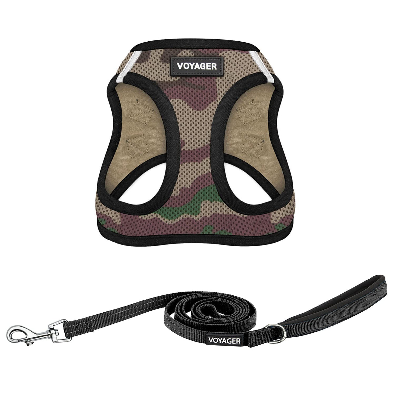 Voyager Step-in Air All Weather Mesh Harness and Reflective Dog 5 ft Leash Combo with Neoprene Handle, for Small, Medium and Large Breed Puppies by Best Pet Supplies - Army Base, L Harness Leash Bundle (Army/Black Trim) L (Chest: 18 - 20.5")