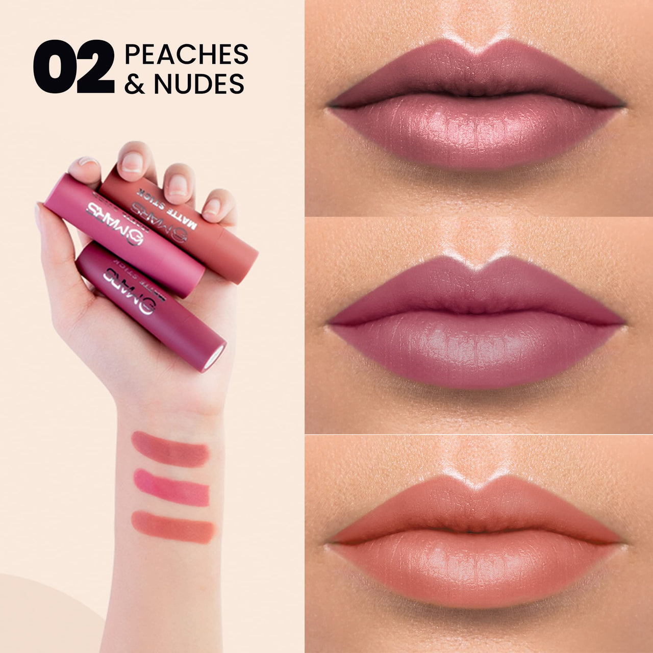 MARS Matte Box Set of 3 Lipsticks for Women | Long-Lasting | Smooth Finish | Moisturising | One Swipe Pigmentation | (3x3.2 gm) (02-Peaches & Nudes)