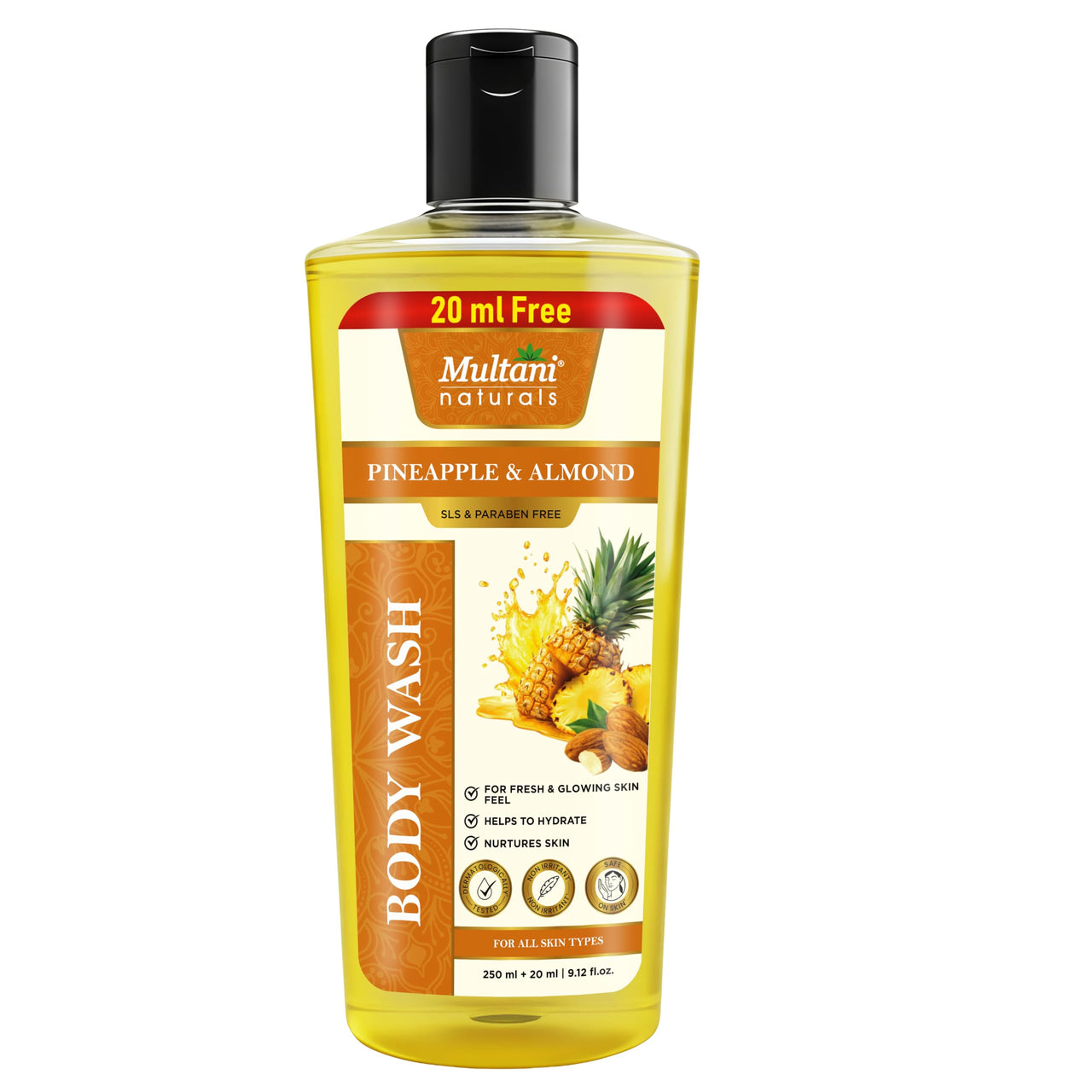 Multani Naturals Pineapple & Almond Body Wash | Refreshing Herbal Body Cleanser for Men & Women | Nourishing, Paraben & Sulphate Free | Suitable for All Skin Types (270ml)