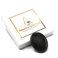 Black Agate Palm Stone - Pocket Massage Worry Stone for Natural Body Chakra Balancing, Reiki Healing and Crystal Grid Black Agate
