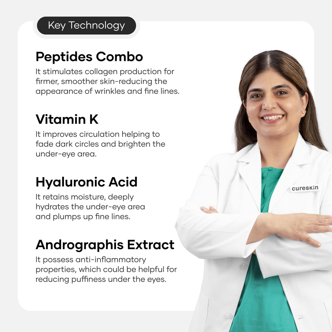 Cureskin Under Eye Gel for Dark Circles for Women and Men | Bio-Peptide Under Eye Gel to Reduce Dark Circles, Puffiness & Wrinkles | Under Eye Cream for Men and Women | Dark Circles Removal