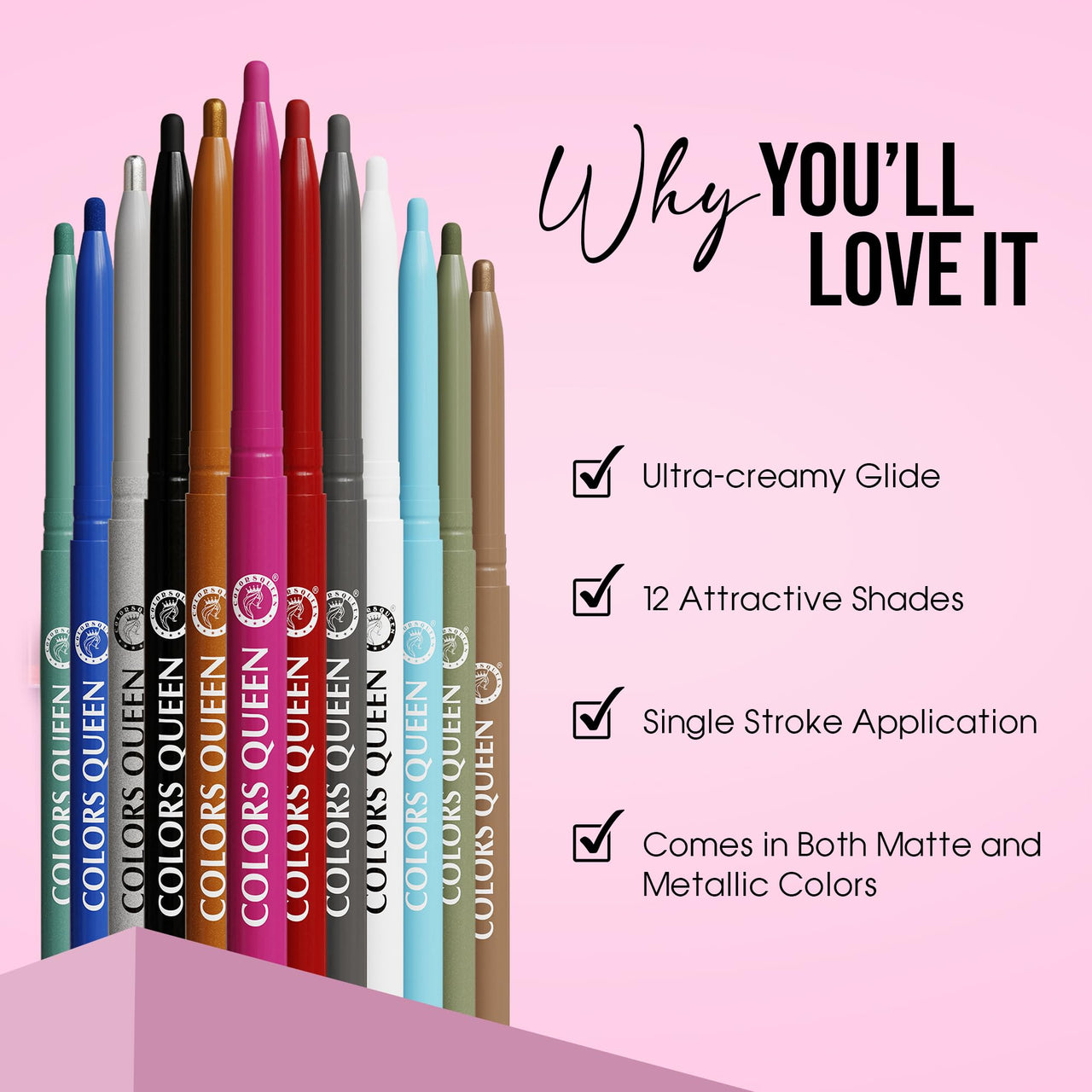 COLORS QUEEN Extreme Color Kajal - 02 True Red, 0.4G | Smooth One Stroke Application Ultra Creamy Texture | Non Transfer, Smudge Proof, Water Proof Kajal | For Women, Last Up To 16 Hrs