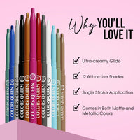 COLORS QUEEN Extreme Color Kajal - 02 True Red, 0.4G | Smooth One Stroke Application Ultra Creamy Texture | Non Transfer, Smudge Proof, Water Proof Kajal | For Women, Last Up To 16 Hrs