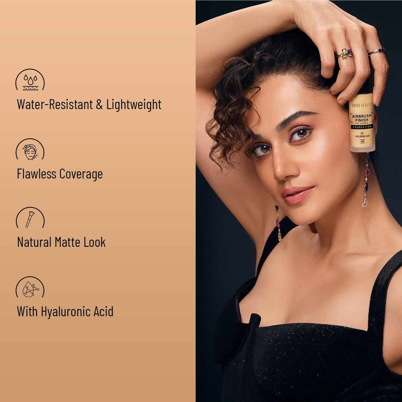 Swiss Beauty Airbrush Finish Lightweight Foundation | Full Coverage Blendable Foundation For Face Makeup |With Benefits Of Hyaluronic Acid, Aloevera And Vitamin E | 30Ml | Shade- 01 Shell White