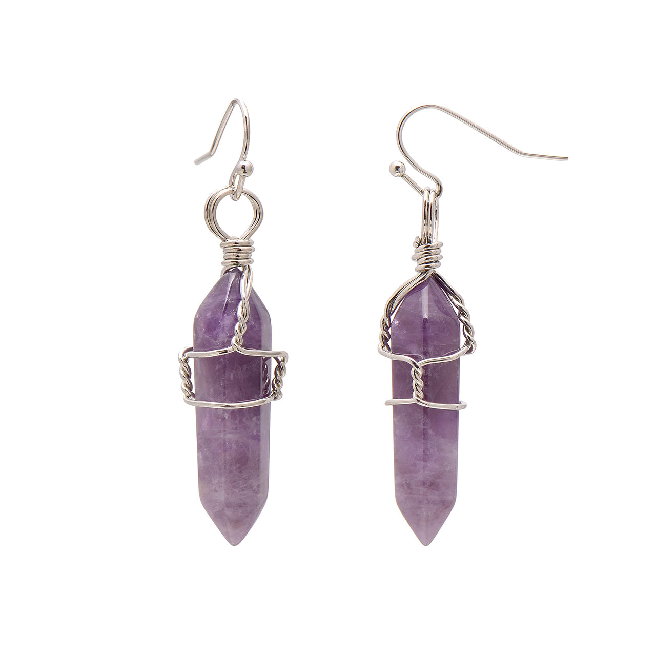 Natural Amethyst Quartz Wire Wrapped Point Crystal Earrings for Women Reiki Energy Healing Natural Amethyst