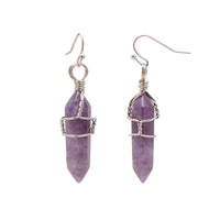 Natural Amethyst Quartz Wire Wrapped Point Crystal Earrings for Women Reiki Energy Healing Natural Amethyst