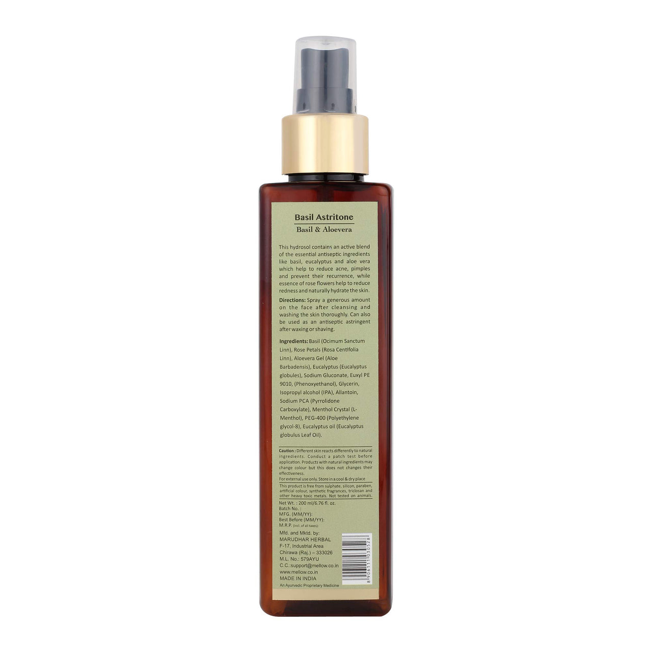 Mellow Herbals Basil Astritone | Ayurvedic Face Toner for Oily & Acne-Prone Skin | Controls Oil, Tightens Pores & Reduces Breakouts | Enriched with Basil, Aloe Vera & Rose Petals | 200ml