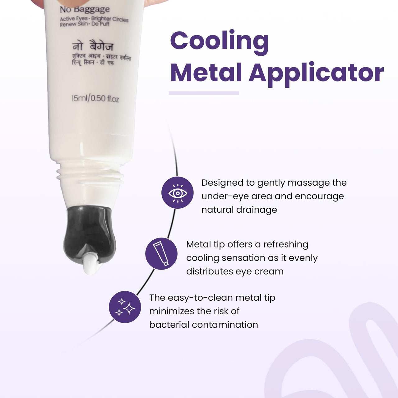 Alive + Well No Baggage Under Eye Cream Gel, with Caffiene and Tripeptides, Crafted By Dermatologists for Dark Circle Removal, Puffiness & Crows Feet with Built-in Cooling Massage Applicator - 15ml