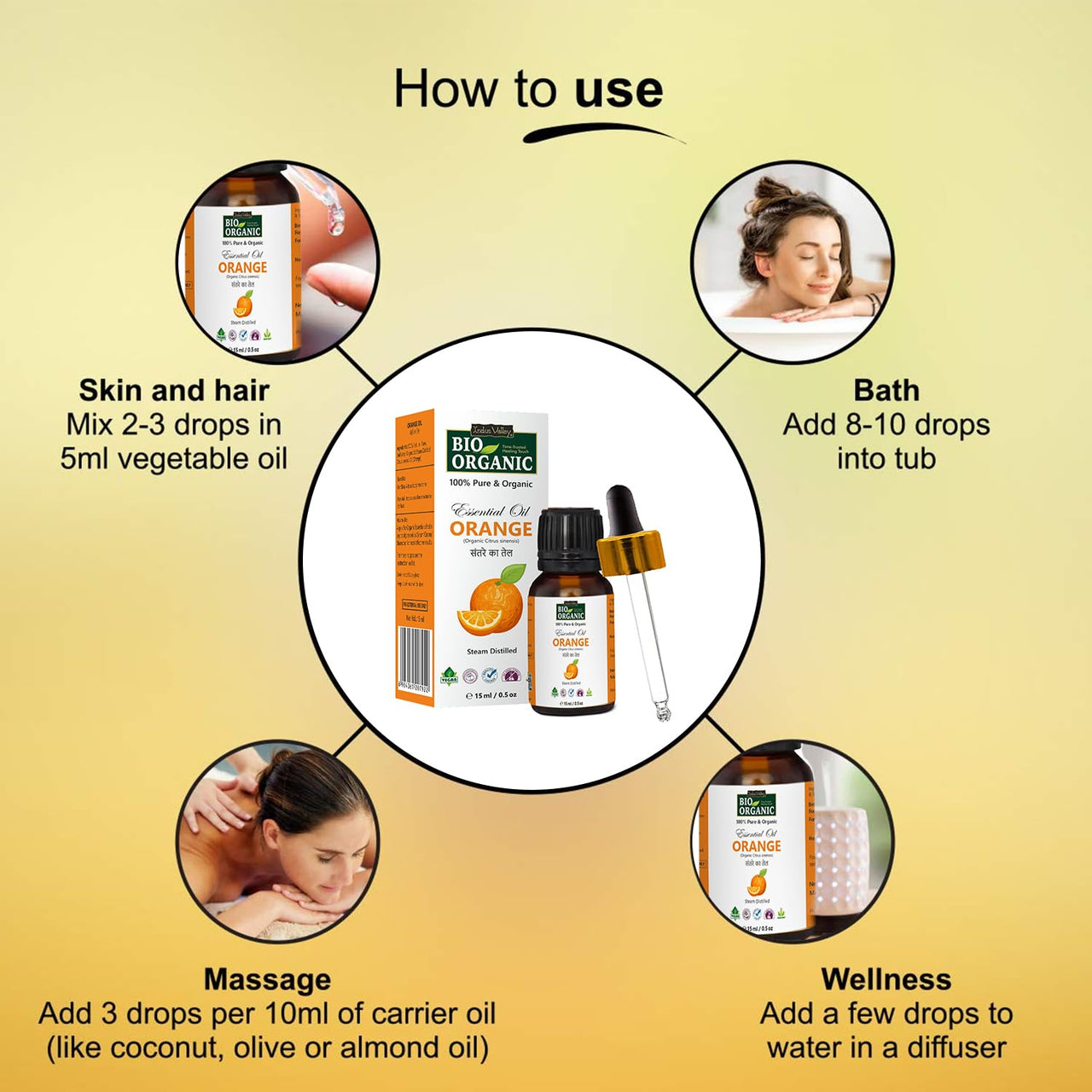 Indus Valley 100% Pure Natural & Organic, Undiluted Orange Essential Oil with Therapeutic Grade & Glass Dropper for Skin, Hair Care -15ml