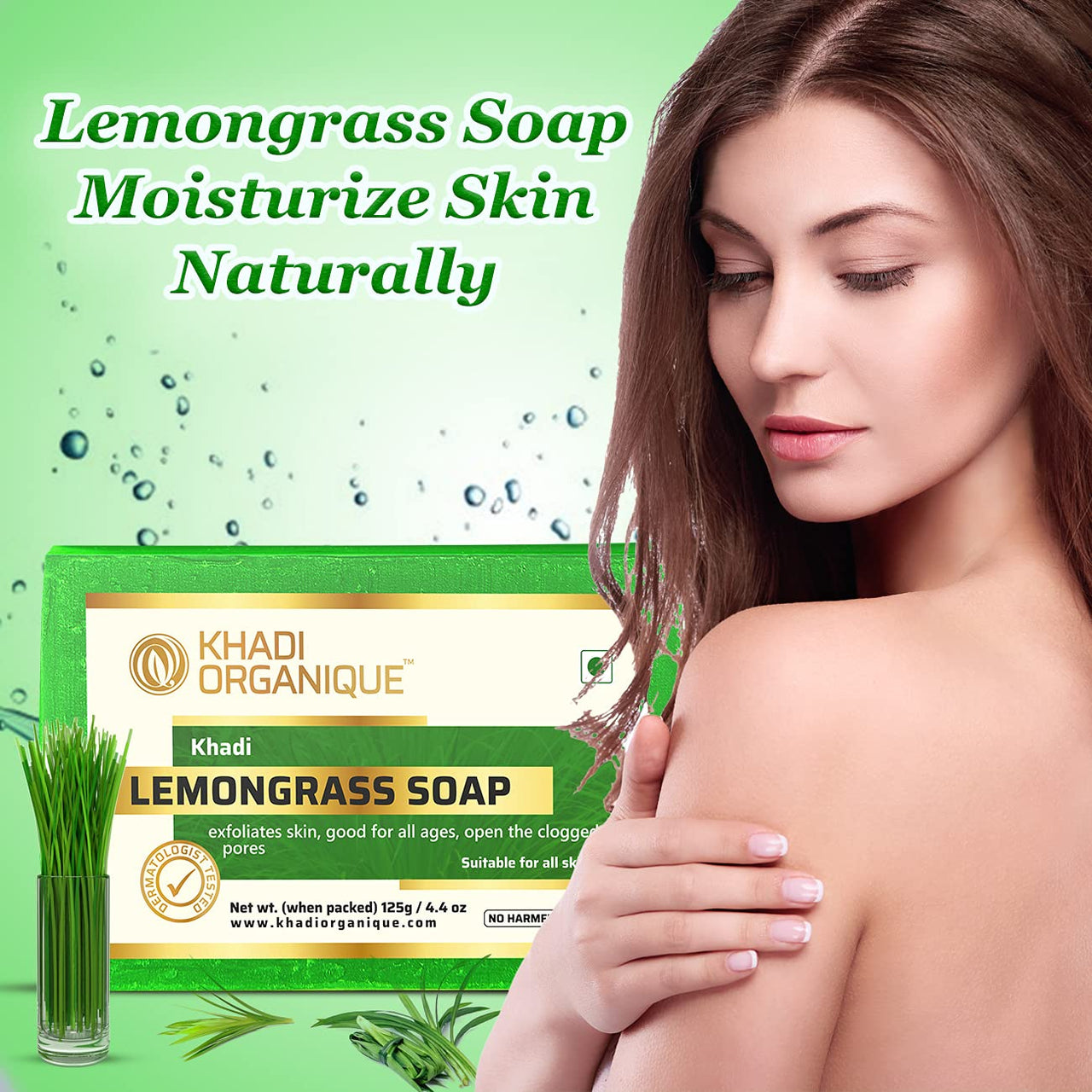 Khadi Organique Pure Natural & Herbal Handmade Lemongrass soap Combo Kit Pack of 4 500gm