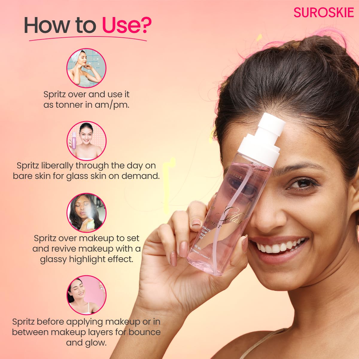 Suroskie Ace Your Base Makeup Combo (Setting Spray & Primer) | Rose Glass Skin Mist & Feather Touch Moisturizer (100Ml Each) | For Glowing Skin | Up To 72 Hrs | All Skin Types | For Men & Women