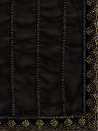 Sunderani Women's  Designer Black Georgette Embroidered Fashion Designing Saree for Women (Sund KK BLACK)