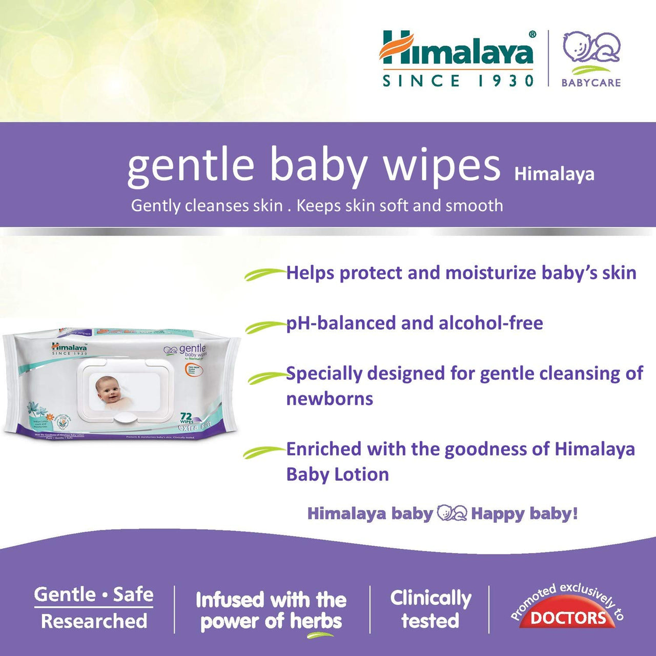 Himalaya Gentle Baby Wipes | 12 Wipes |100% Biodegradable Plant-based fabric | Indian Lotus & Aloe Vera | Skin Friendly pH| Extra Soft | Pack of 1