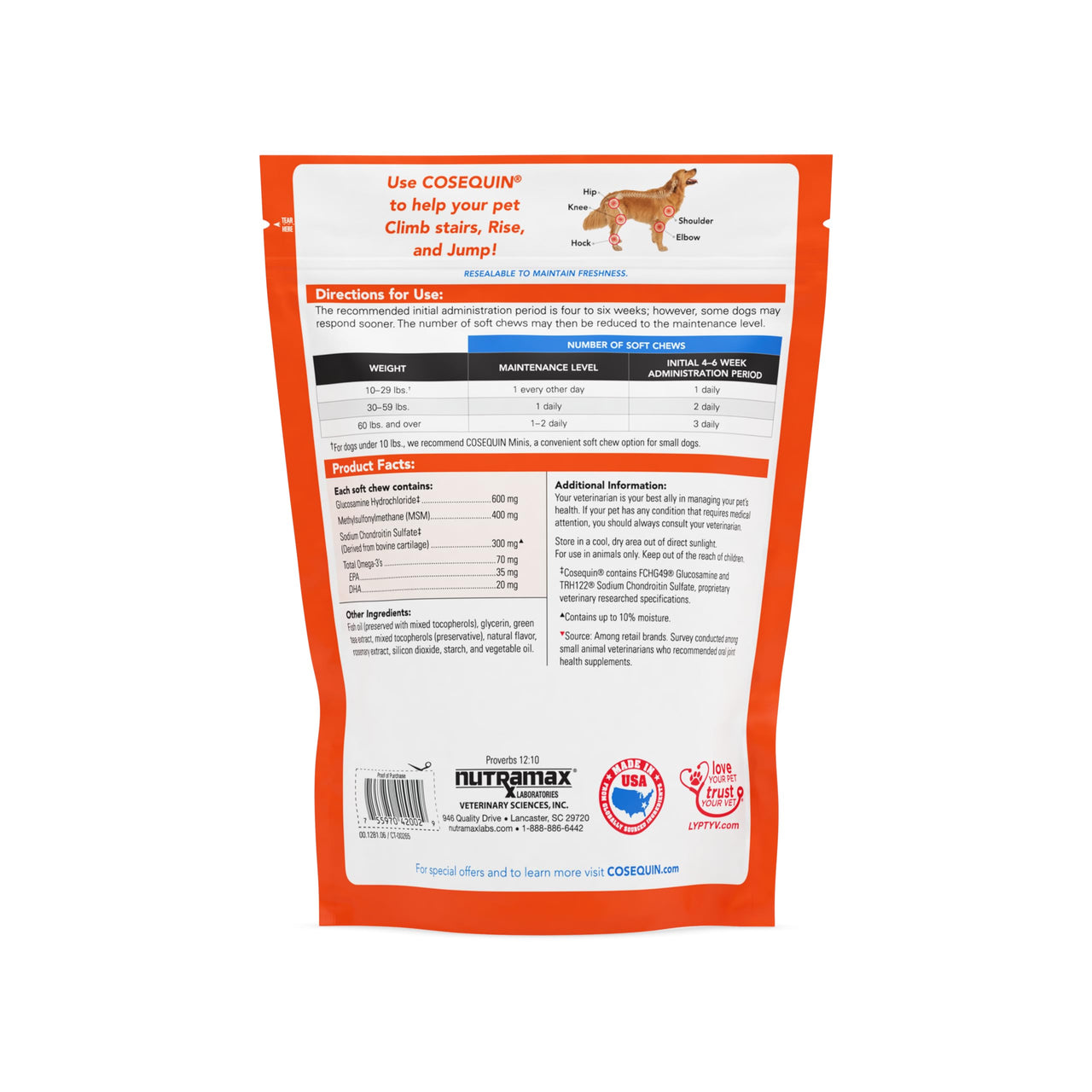 Cosequin Joint Health Supplement for Dogs - With Glucosamine, Chondroitin, MSM, and Omega-3's , 120 Soft Chews