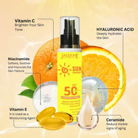 Jaquline USA Sun Smart Sunscreen Spray SPF 50 PA++++ | Dermatologically Tested | Lightweight with Multi-Vitamins | No White Cast | Blue Light Protection | Benzophenone Free |Broad Spectrum | For Women & Men | 100ml