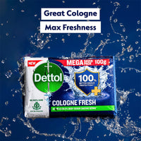 Dettol Cologne Fresh Bathing Soap Bar with 100% better odour protection- 100g Pack of 4, (400gm)