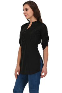 Pistaa's  Women's  Best Cotton Comfort Black Short Kurti with Fold up Sleeves