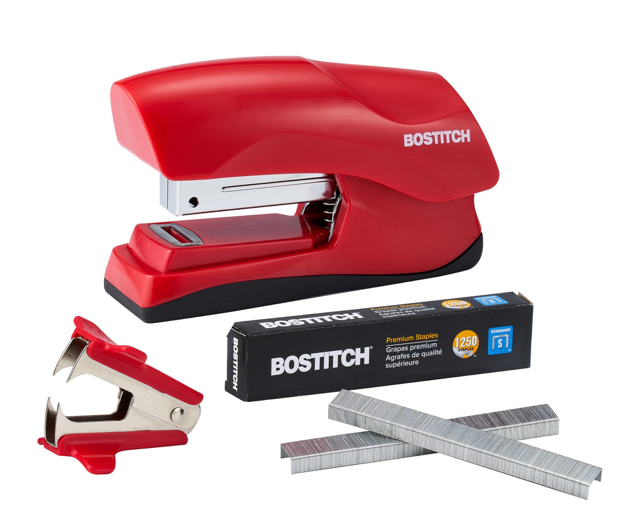 Bostitch Office Heavy Duty 40 Sheet Stapler with 1250 Staples & Claw Remover, Small Stapler Size, Fits into the Palm of Your Hand, Value Pack, Red (B175-RED-VP) Red, Compact, Value Pack