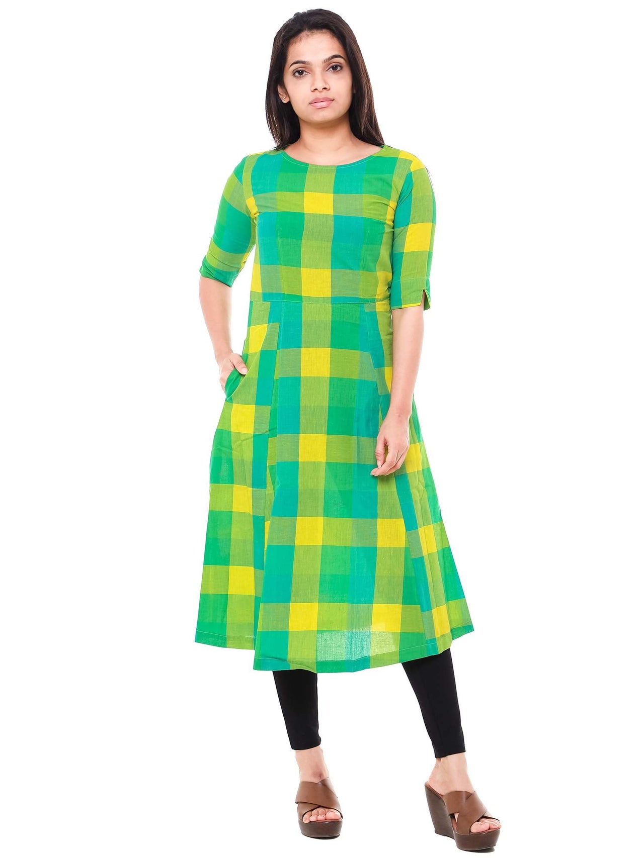 Cross Colors Women's  Cotton Angrakha Kurta M Emerald Green