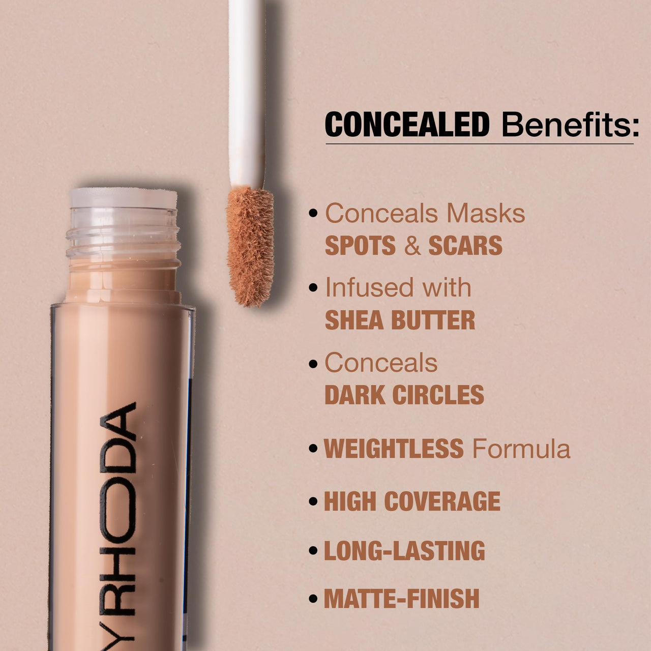 Hilary Rhoda Hide It All Cover Conceal | Conceals Masks, Scars & Dark Circles | High Coverage Concealer | With Shea Butter | Matte Finish | Cruelty-Free & Vegan (Walnut - Shade 6, 3.7ml)