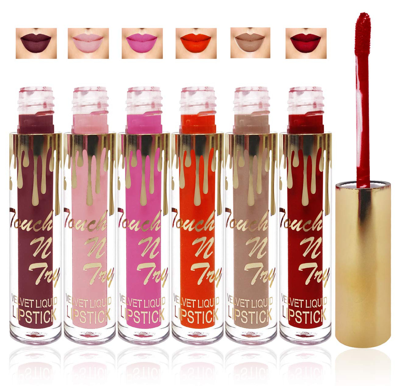 Seven Seas Cosmetics Makeup Touch Velvet Matte Liquid Lipstick Combo Set Of 6 (Skin Pink, Maroon, Orange, L Brown, Pink, Coffee Brown)