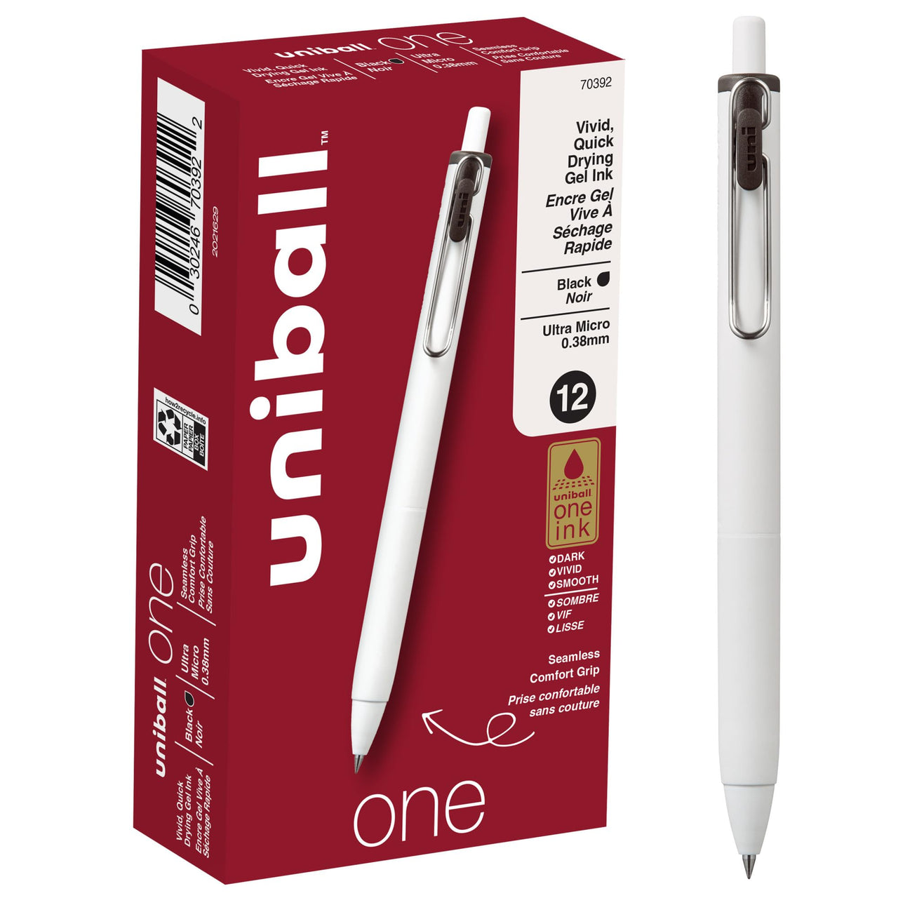 Uniball Gel Pen 12 Pack, 0.38mm Ultra Micro Black Ink, Smooth Writing Office Supplies White