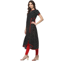 YASH GALLERY Women's  Cotton Printed Anarkali Kurta (Black;Red)