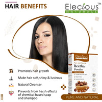 Elecious Pure Reetha Powder for Hair (200 Grams) | Ideal for Hair, Face and Skin | Soapnut powder | 100% Pure and Natural, No Chemcial, No Preservative.