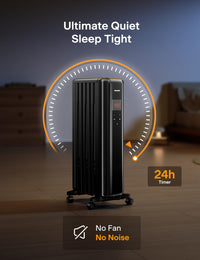PELONIS Oil Filled Radiator, Electric Space Heater for Indoor Use Large Room with Thermostat & Remote, 3 Modes & 3 Heat Settings, ECO Mode, 24H Timer, Quiet, Overheat & Tip-Over Protection, 1500W Premium with LED Display Black