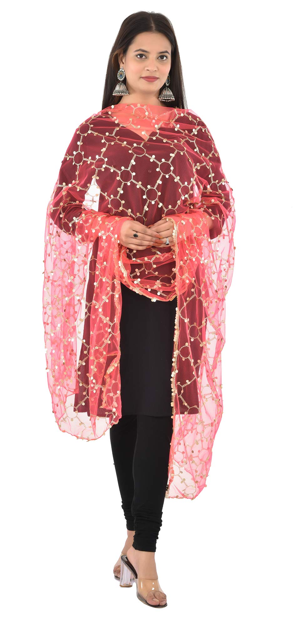 YOUTHQUAKE Heavy Embellished Plastic Mirror Net Dupatta for Womens & Girls