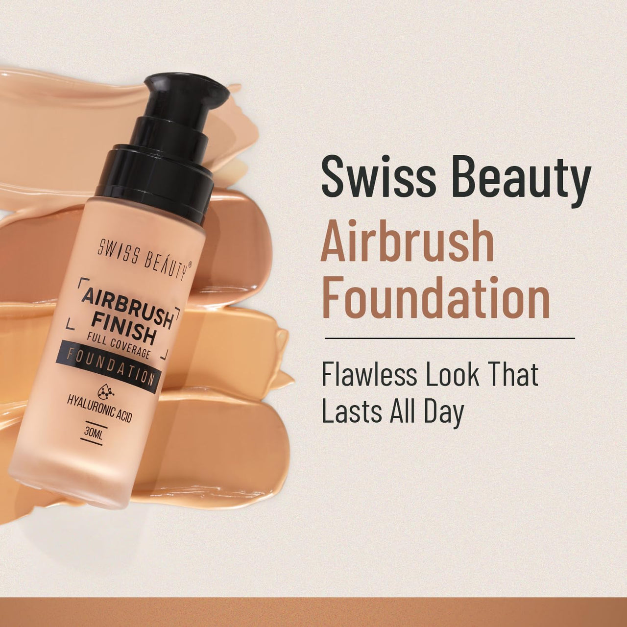 Swiss Beauty Airbrush Finish Lightweight Foundation | Full Coverage Blendable Foundation For Face Makeup |With Benefits Of Hyaluronic Acid, Aloevera And Vitamin E | 30Ml | Shade- 02 Fair Ivory