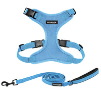 Voyager Step-in Lock Dog Harness w Reflective Dog Leash Combo Set with Neoprene Handle 5ft - Supports Small, Medium and Large Breed Puppies/Cats by Best Pet Supplies - Baby Blue, XS