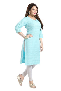QUEEN SHIELD Women's  Knee Length Rayon Chikan-Kari KurtaKurti (QS_6631)