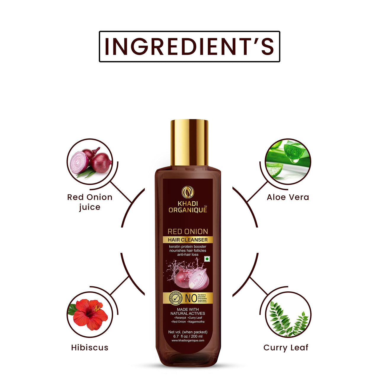 Khadi Organique Red Onion Shampoo & Hair Conditioner Combo for Natural Hair Growth, Hair Fall & Dandruff Control | Strengthen & Soften Hair with Silky & Shiny Appearance | SLS & Paraben Free - Pack of 2 - 2x200ml