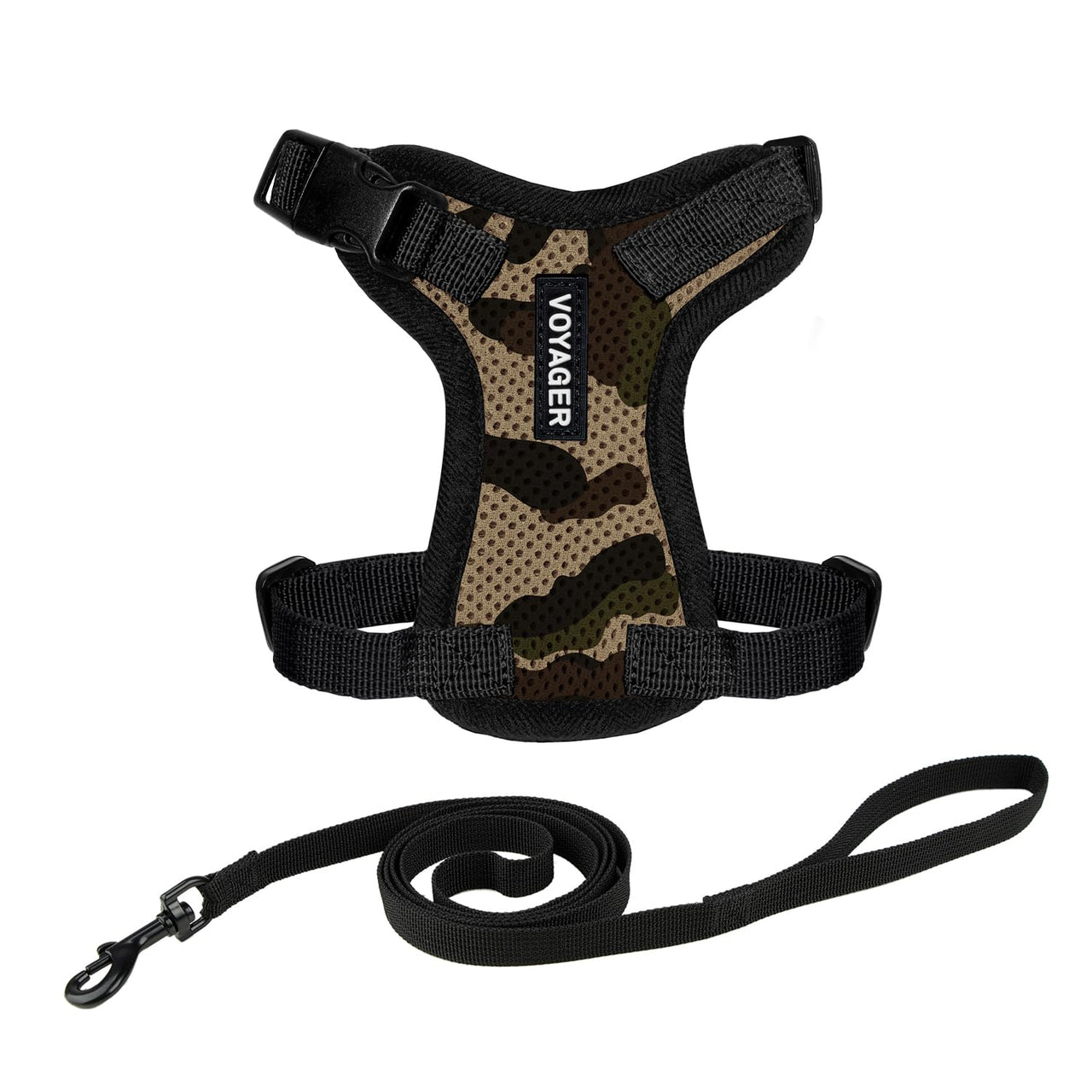 Voyager Step-in Lock Cat Harness w Reflective Cat Leash Combo Set with Neoprene Handle 5ft - Supports Small, Medium and Large Breed Cats by Best Pet Supplies - Army/Black Trim, XXS Harness Leash Set (Army/Black Trim) XXS (Chest: 11.5 - 14" * Fit Cats)