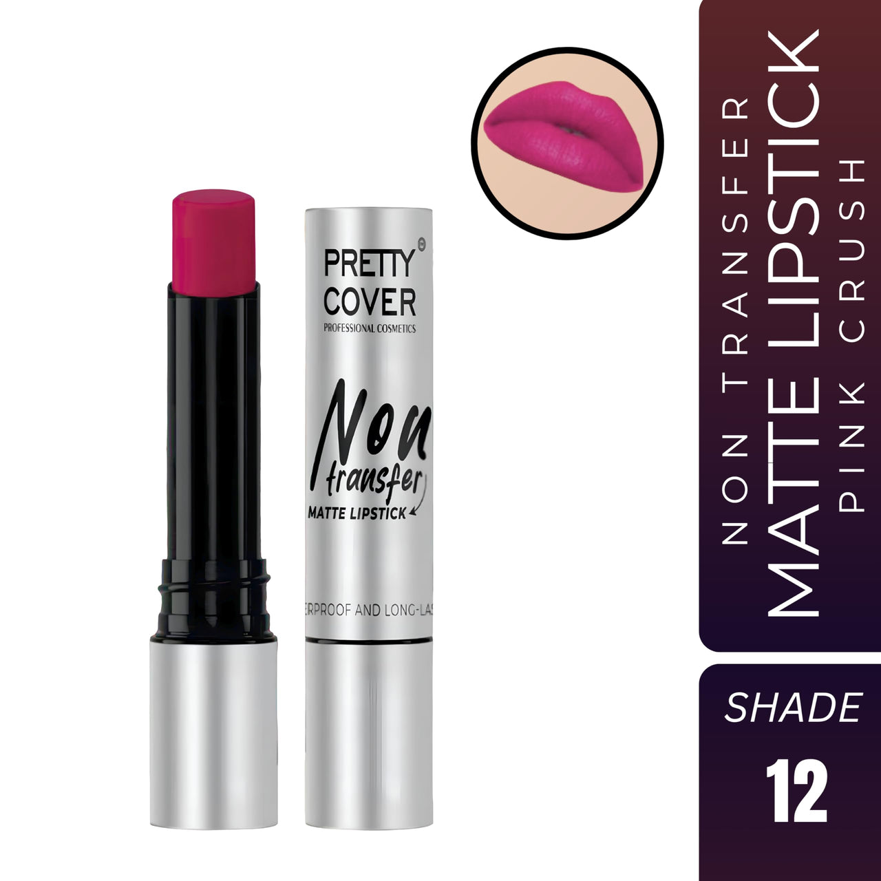 PRETTY COVER Non-Transfer Matte Lipstick | Long-Lasting, Smudge-Proof & Waterproof | Intense Color Payoff with Lightweight Formula for All-Day Wear (PINK CRUSH)