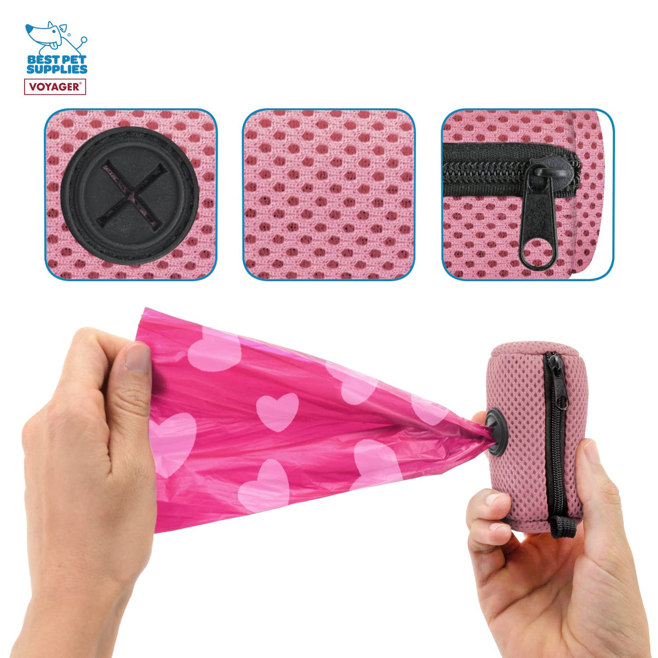 Best Pet Supplies 2-Pack Dog Poop Bag Holder Leash Attachment, Color, Reusable Mesh Dispenser Pouch for Travel, Walking, Park, and Outdoor Use, Soft and Durable with Clip-On - Mesh Pink 01 Mesh Dispensers (Pink) 0.5 Count (Pack of 2)