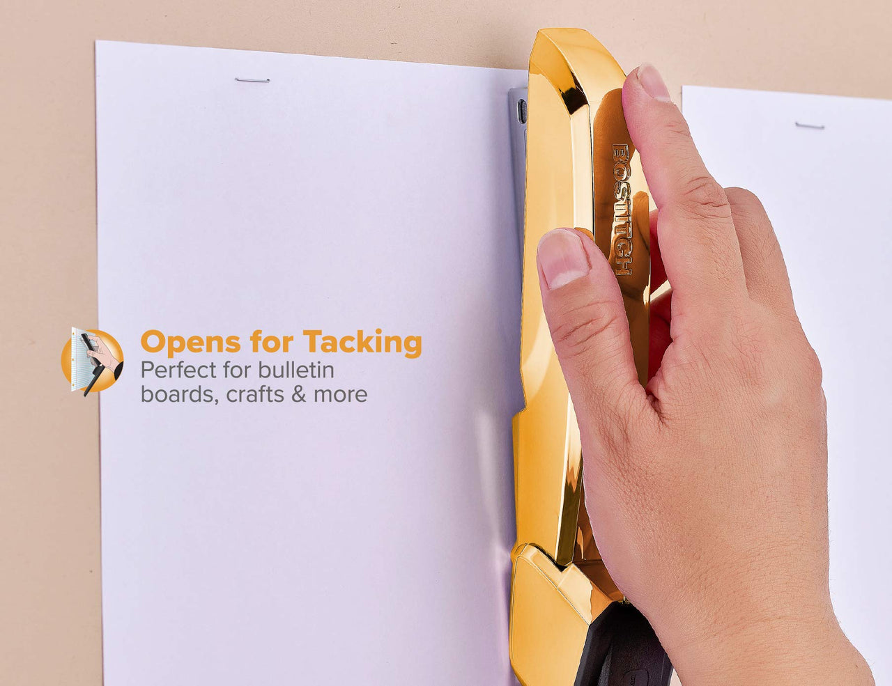 Bostitch Office Ascend 3 in 1 Stapler Integrated Remover & Staple Storage, 420 Staples Included, 20 Sheet Capacity, Lightweight, Gold Chrome