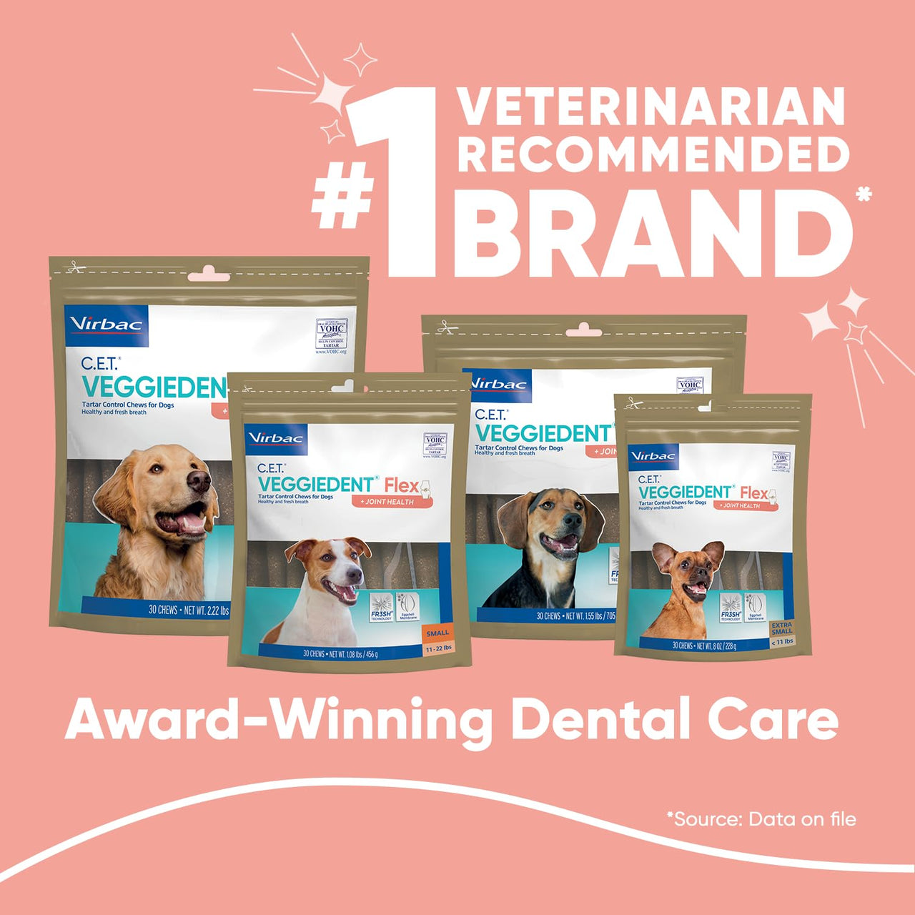 Virbac C.E.T. VEGGIEDENT Flex Tartar Control Chews for Dogs - Extra Small