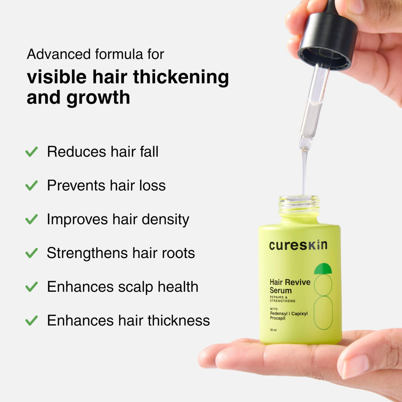 Cureskin Hair Revive Serum for Women and Men | Growth Serum to Restore Density & Strength With Redensyl, Capixyl & Procapil, 30 ml (Pack of 1)