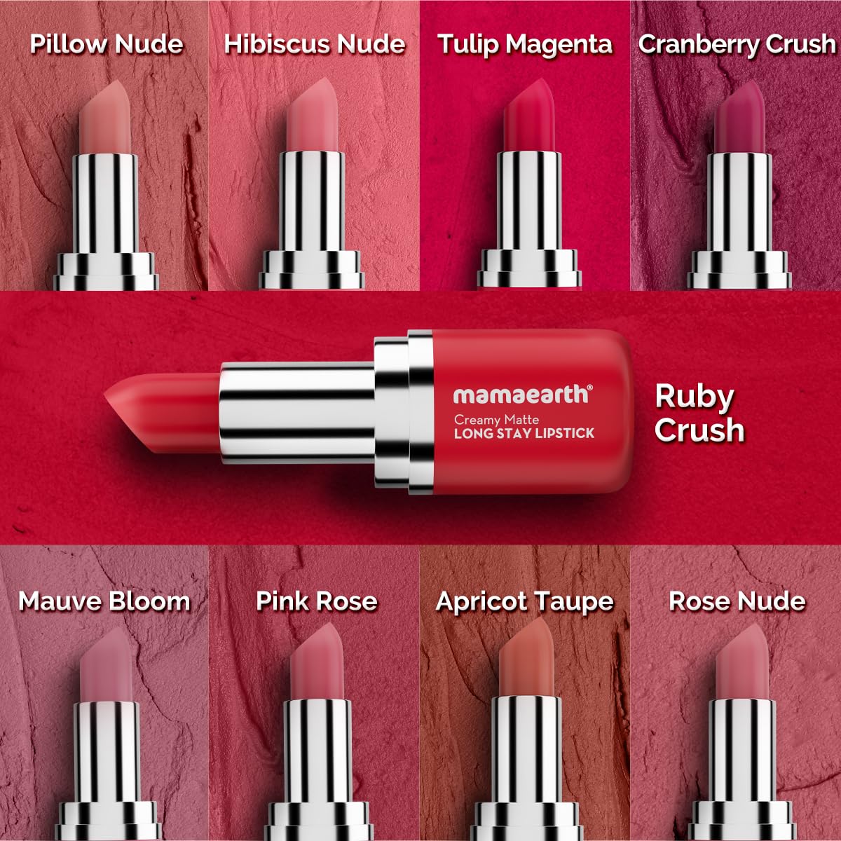 Mamaearth Creamy Matte Long Stay Lipstick with Murumuru Butter and Vitamin E for 8-Hour Long Stay (Flakeproof & Non-Drying | Intense Color Payoff) - 4.2g (Cranberry Crush)
