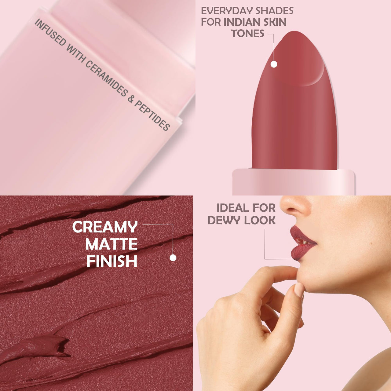 Glamveda Creamy Matte Long Lasting Lipstick with Ceramides & Peptides, Lightweight, 12 Hour Wear, Smudgeproof & Transferproof- Desire 301