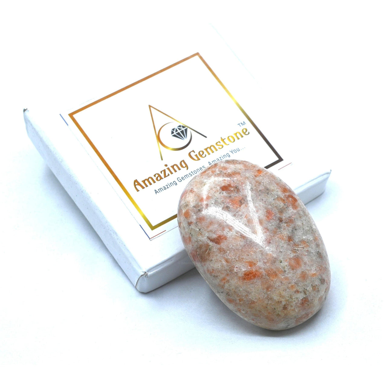 Sunstone Large Palm Stone - Pocket Massage Worry Stone for Natural Body Chakra Balancing, Reiki Healing and Crystal Grid Sunstone (Large)